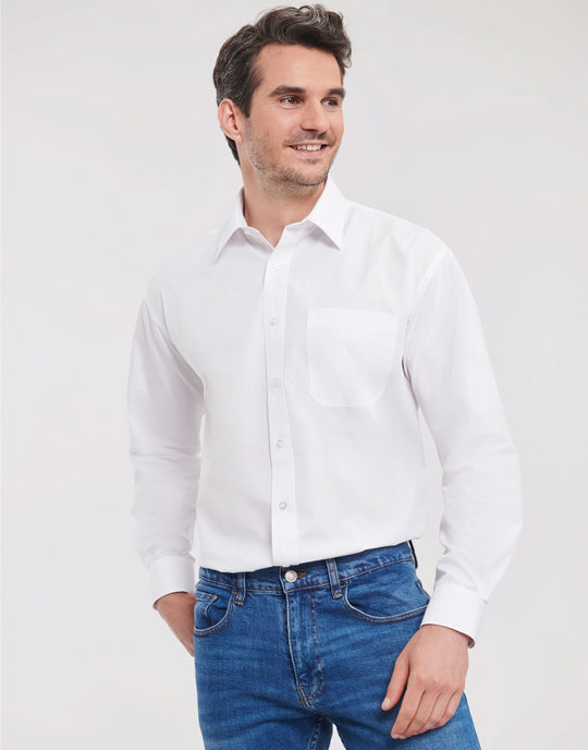 Russell Collection Men LS Classic Poplin